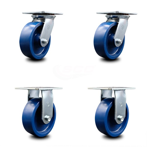 6 Inch Solid Poly Caster Set with Ball Bearings 2 Swivel 2 Rigid